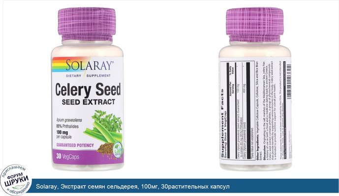 Solaray, Экстракт семян сельдерея, 100мг, 30растительных капсул