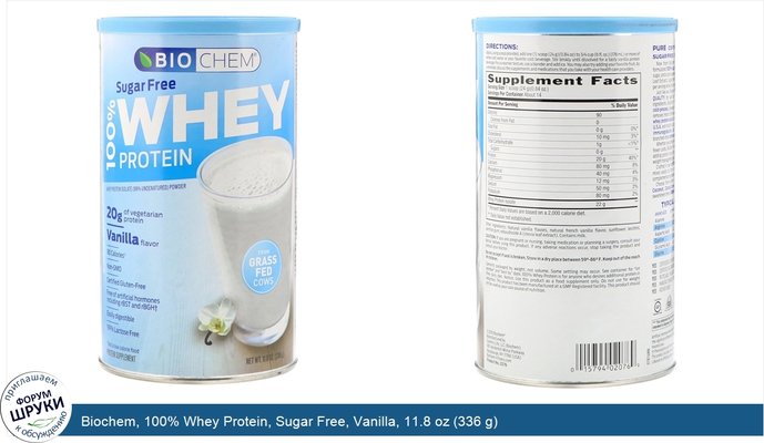 Biochem, 100% Whey Protein, Sugar Free, Vanilla, 11.8 oz (336 g)