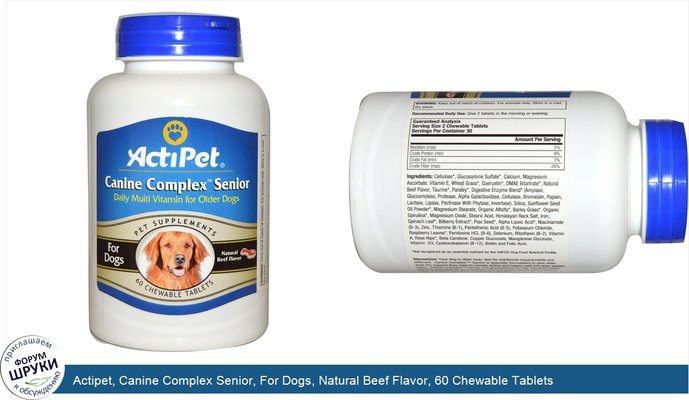 Actipet, Canine Complex Senior, For Dogs, Natural Beef Flavor, 60 Chewable Tablets