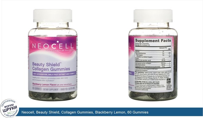 Neocell, Beauty Shield, Collagen Gummies, Blackberry Lemon, 60 Gummies