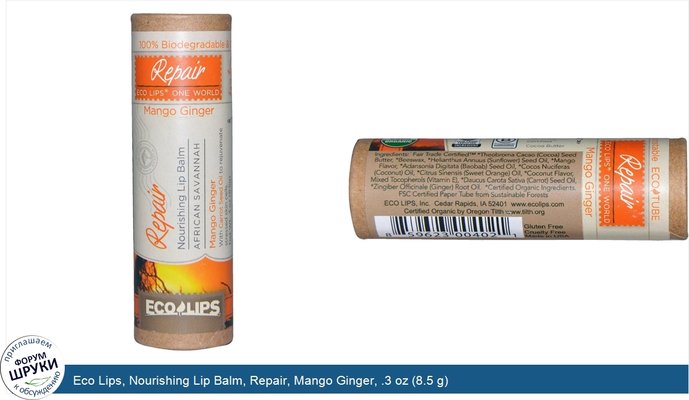 Eco Lips, Nourishing Lip Balm, Repair, Mango Ginger, .3 oz (8.5 g)