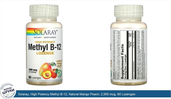 Solaray, High Potency Methyl B-12, Natural Mango Peach, 2,500 mcg, 60 Lozenges