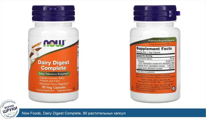 Now Foods, Dairy Digest Complete, 90 растительных капсул