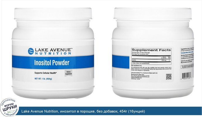 Lake Avenue Nutrition, инозитол в порошке, без добавок, 454г (16унций)