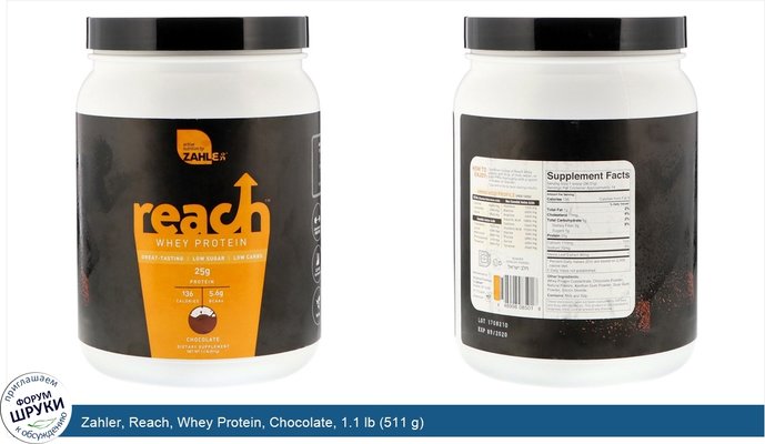 Zahler, Reach, Whey Protein, Chocolate, 1.1 lb (511 g)