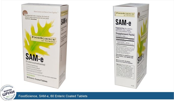FoodScience, SAM-e, 60 Enteric Coated Tablets