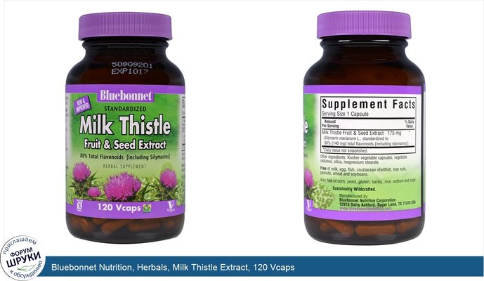 Bluebonnet Nutrition, Herbals, Milk Thistle Extract, 120 Vcaps