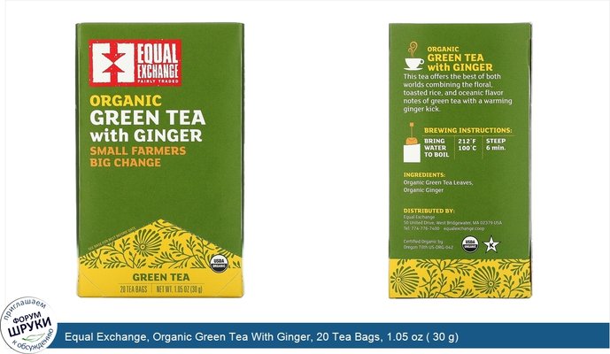 Equal Exchange, Organic Green Tea With Ginger, 20 Tea Bags, 1.05 oz ( 30 g)