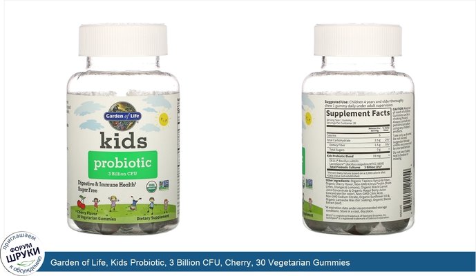 Garden of Life, Kids Probiotic, 3 Billion CFU, Cherry, 30 Vegetarian Gummies