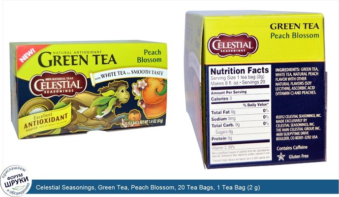 Celestial Seasonings, Green Tea, Peach Blossom, 20 Tea Bags, 1 Tea Bag (2 g)