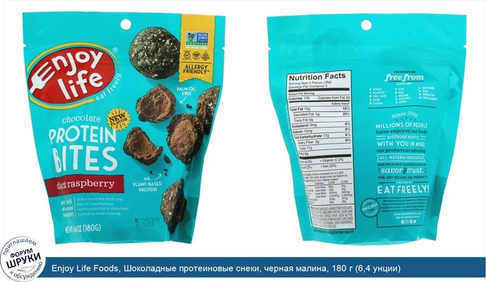 Enjoy Life Foods, Шоколадные протеиновые снеки, черная малина, 180 г (6,4 унции)