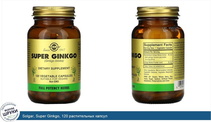 Solgar, Super Ginkgo, 120 растительных капсул