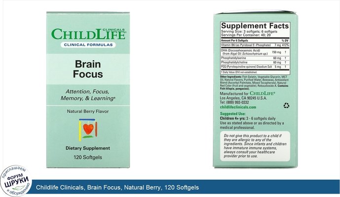 Childlife Clinicals, Brain Focus, Natural Berry, 120 Softgels