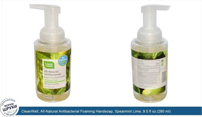 CleanWell, All-Natural Antibacterial Foaming Handsoap, Spearmint Lime, 9.5 fl oz (280 ml)