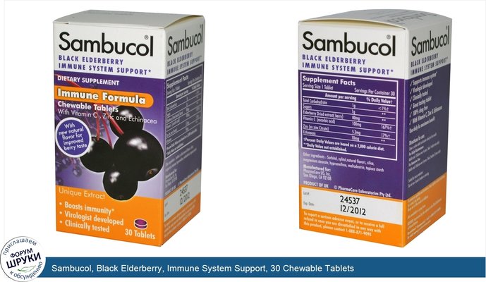 Sambucol, Black Elderberry, Immune System Support, 30 Chewable Tablets