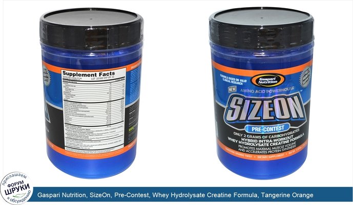 Gaspari Nutrition, SizeOn, Pre-Contest, Whey Hydrolysate Creatine Formula, Tangerine Orange Twist, 1.67 lbs (759.2 g)