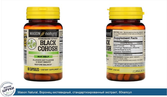 Mason Natural, Воронец кистевидный, стандартизированный экстракт, 60капсул