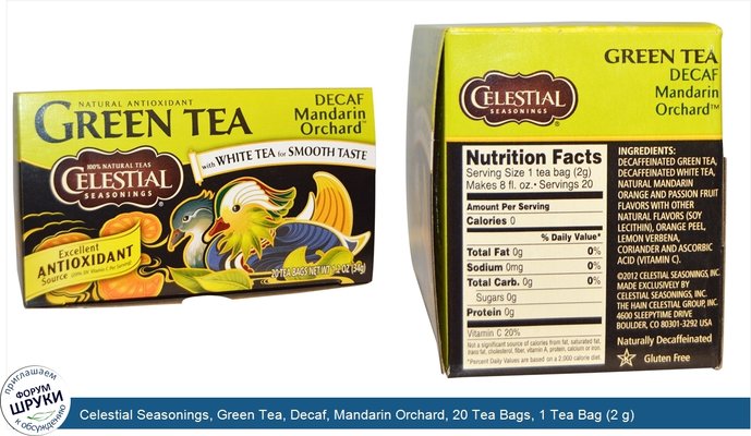 Celestial Seasonings, Green Tea, Decaf, Mandarin Orchard, 20 Tea Bags, 1 Tea Bag (2 g)