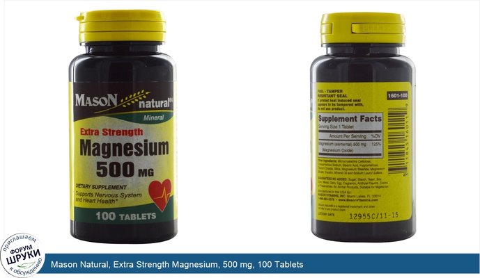 Mason Natural, Extra Strength Magnesium, 500 mg, 100 Tablets