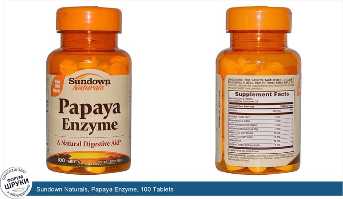Sundown Naturals, Papaya Enzyme, 100 Tablets