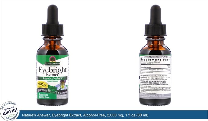 Nature\'s Answer, Eyebright Extract, Alcohol-Free, 2,000 mg, 1 fl oz (30 ml)