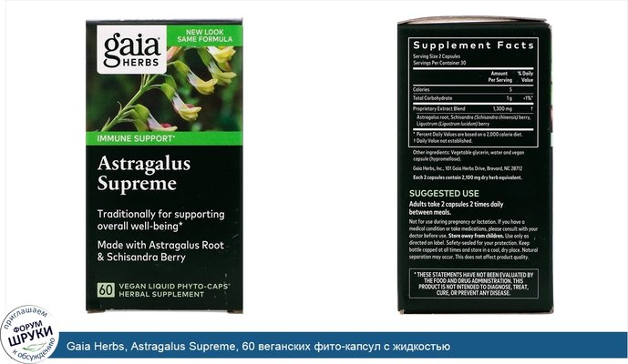 Gaia Herbs, Astragalus Supreme, 60 веганских фито-капсул с жидкостью