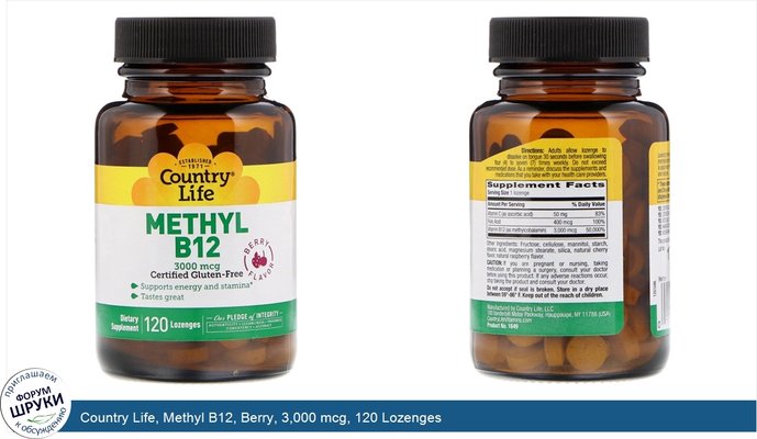 Country Life, Methyl B12, Berry, 3,000 mcg, 120 Lozenges