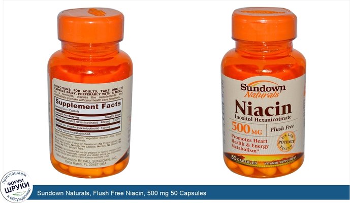 Sundown Naturals, Flush Free Niacin, 500 mg 50 Capsules