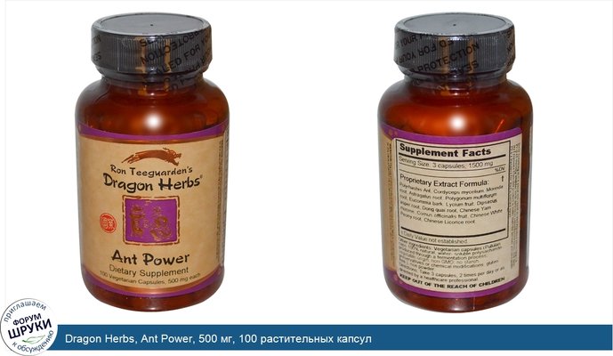 Dragon Herbs, Ant Power, 500 мг, 100 растительных капсул