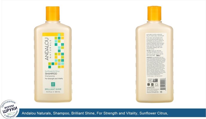 Andalou Naturals, Shampoo, Brilliant Shine, For Strength and Vitality, Sunflower Citrus, 11.5 fl oz (340 ml)