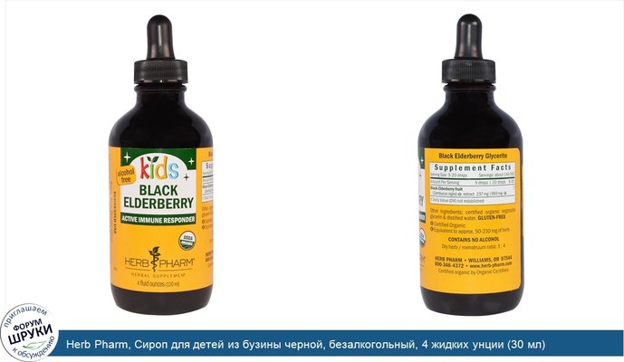 Herb Pharm, Сироп для детей из бузины черной, безалкогольный, 4 жидких унции (30 мл)