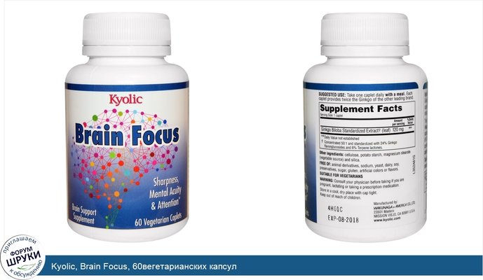 Kyolic, Brain Focus, 60вегетарианских капсул