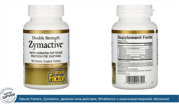 Natural Factors, Zymactive, двойная сила действия, 90таблеток с кишечнорастворимой оболочкой