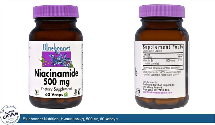 Bluebonnet Nutrition, Ниацинамид, 500 мг, 60 капсул