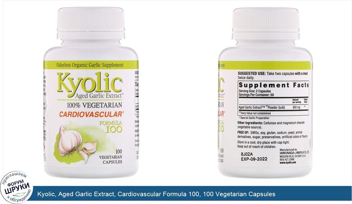 Kyolic, Aged Garlic Extract, Cardiovascular Formula 100, 100 Vegetarian Capsules