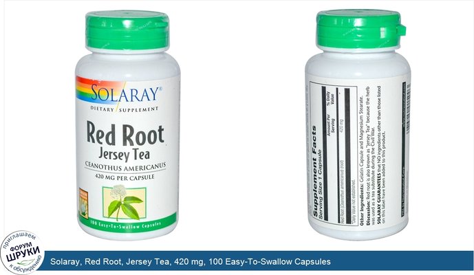 Solaray, Red Root, Jersey Tea, 420 mg, 100 Easy-To-Swallow Capsules