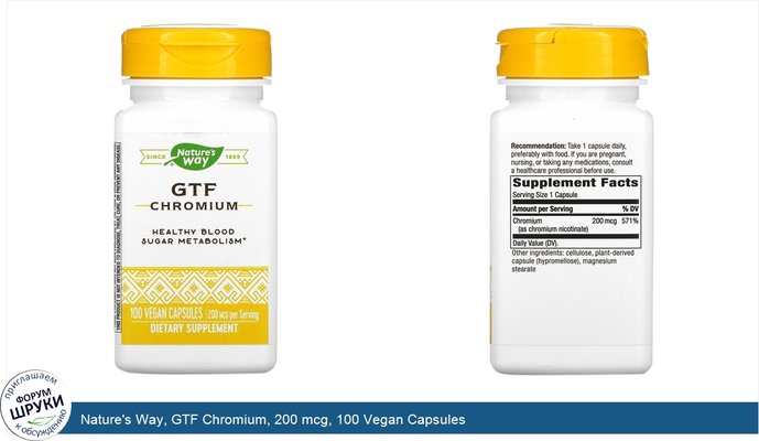 Nature\'s Way, GTF Chromium, 200 mcg, 100 Vegan Capsules