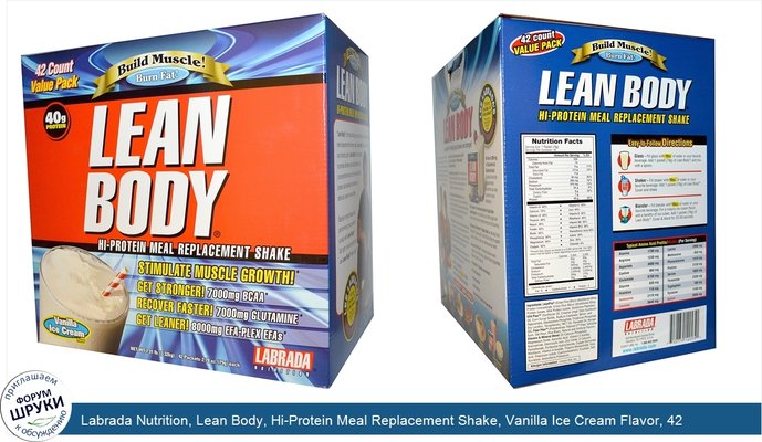 Labrada Nutrition, Lean Body, Hi-Protein Meal Replacement Shake, Vanilla Ice Cream Flavor, 42 Packets, 2.78 oz (79 g) Each