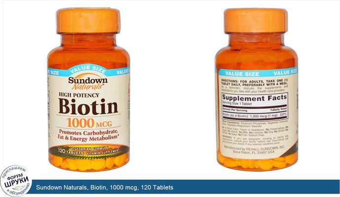 Sundown Naturals, Biotin, 1000 mcg, 120 Tablets