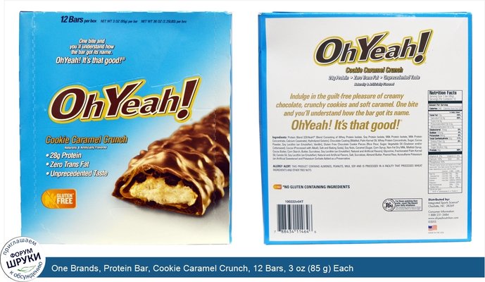 One Brands, Protein Bar, Cookie Caramel Crunch, 12 Bars, 3 oz (85 g) Each