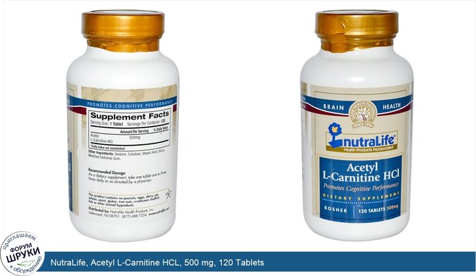 NutraLife, Acetyl L-Carnitine HCL, 500 mg, 120 Tablets
