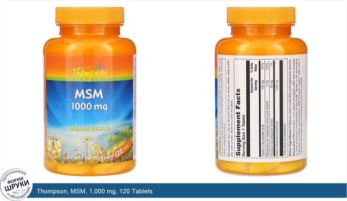 Thompson, MSM, 1,000 mg, 120 Tablets