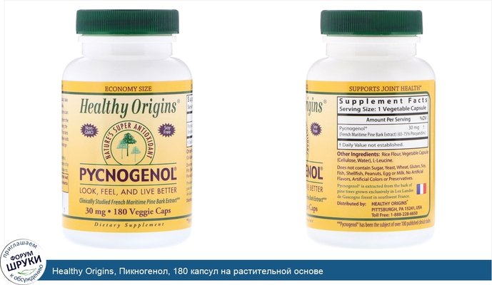 Healthy Origins, Пикногенол, 180 капсул на растительной основе