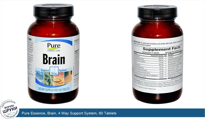 Pure Essence, Brain, 4 Way Support System, 60 Tablets