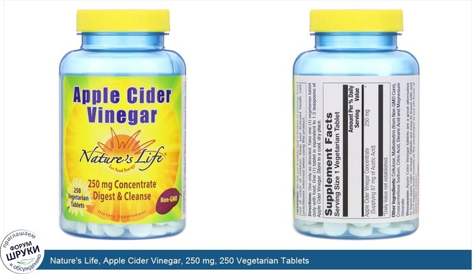 Nature\'s Life, Apple Cider Vinegar, 250 mg, 250 Vegetarian Tablets