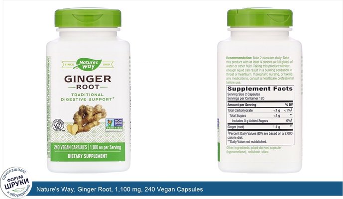 Nature\'s Way, Ginger Root, 1,100 mg, 240 Vegan Capsules