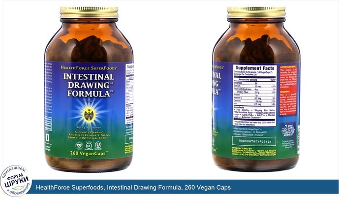 HealthForce Superfoods, Intestinal Drawing Formula, 260 Vegan Caps