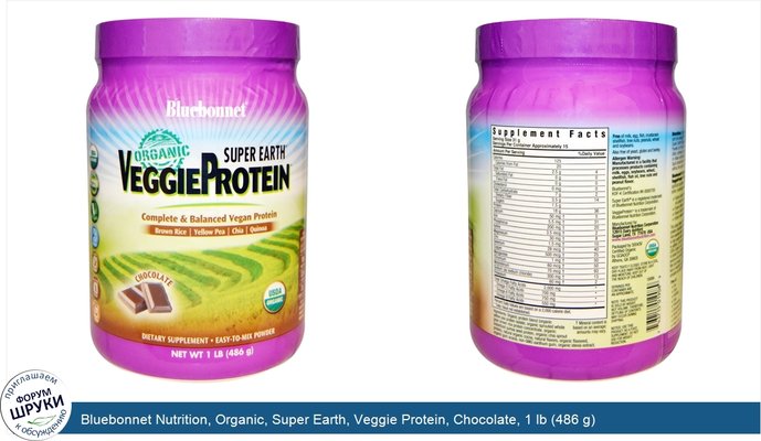 Bluebonnet Nutrition, Organic, Super Earth, Veggie Protein, Chocolate, 1 lb (486 g)