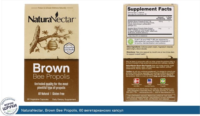 NaturaNectar, Brown Bee Propolis, 60 вегетарианских капсул