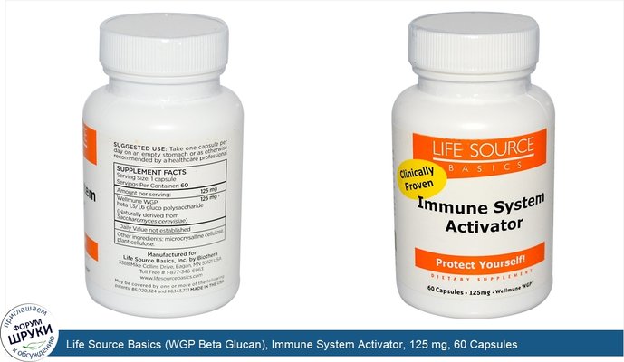 Life Source Basics (WGP Beta Glucan), Immune System Activator, 125 mg, 60 Capsules